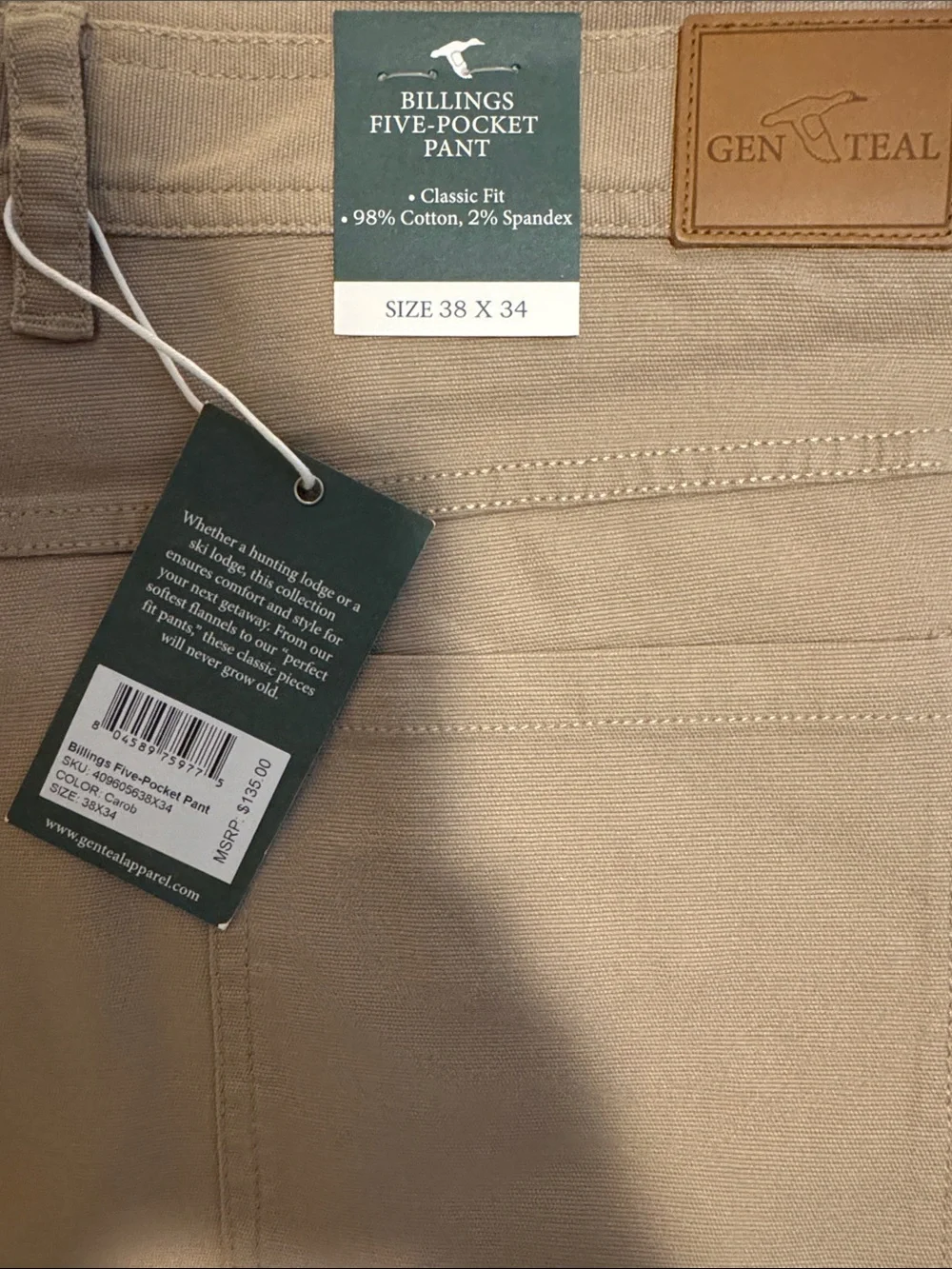 38x34 Genteal Carob Billings Five-Pocket Pant